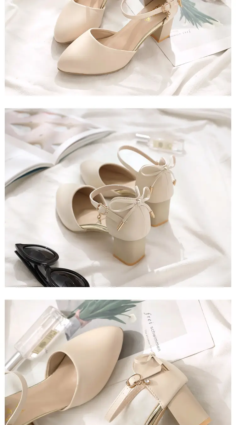Baotou Chunky Heel High-heeled Shoes Women's 2024 New Spring and Summer Fairy Style Mid-heeled Elegant All-match Hollow Sandals for Women — feature 5