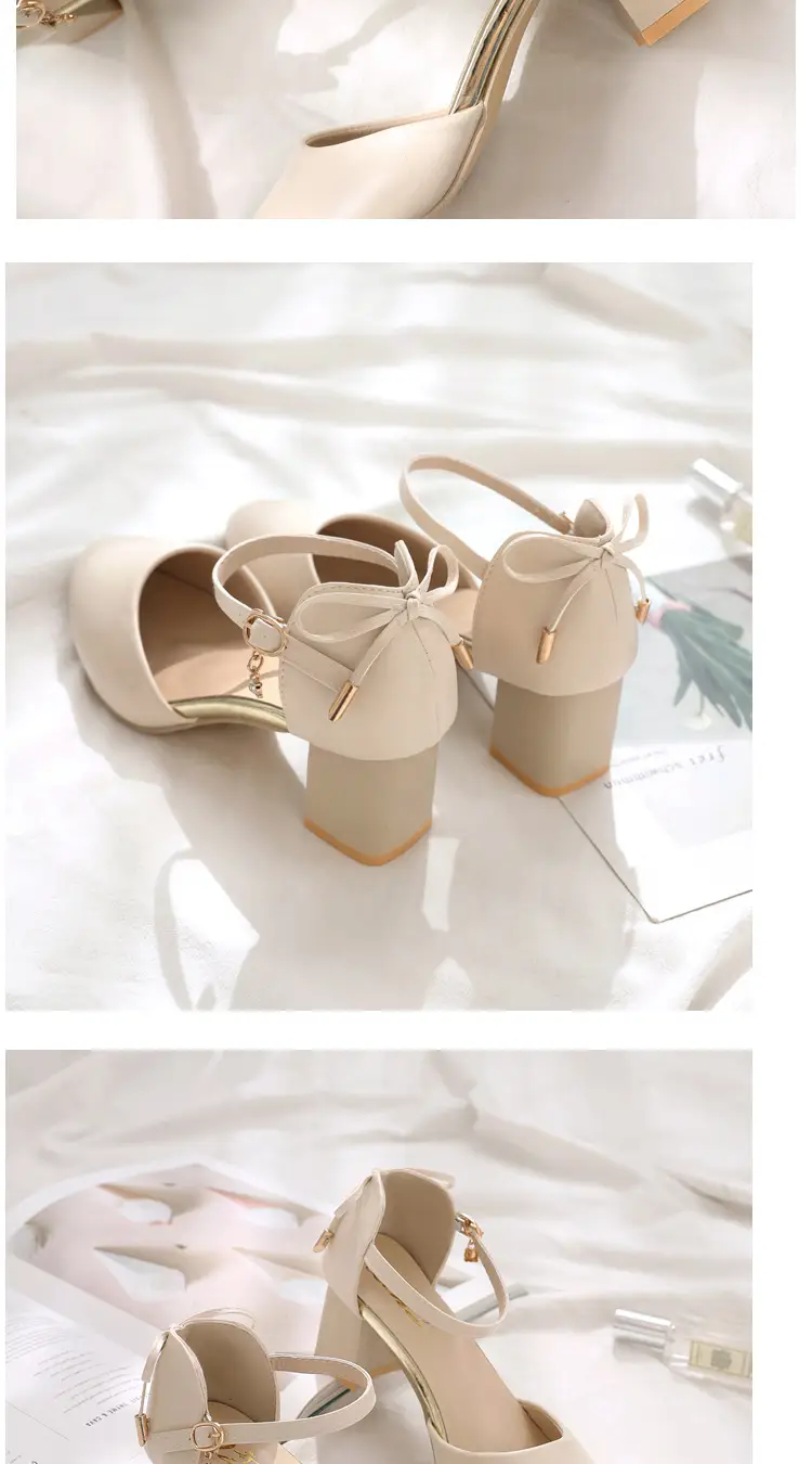 Baotou Chunky Heel High-heeled Shoes Women's 2024 New Spring and Summer Fairy Style Mid-heeled Elegant All-match Hollow Sandals for Women — feature 6