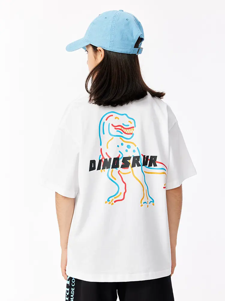 Kids Dinosaur Printed Cotton T-Shirt Olive Green - Image 3