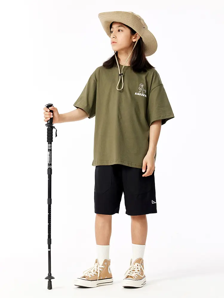 Kids Dinosaur Printed Cotton T-Shirt Olive Green - Image 7