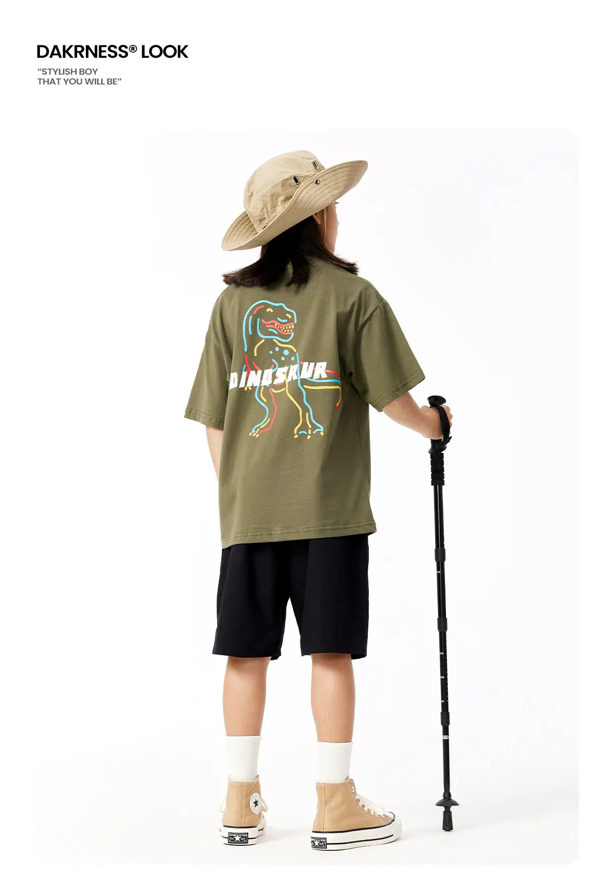Kids Dinosaur Printed Cotton T-Shirt Olive Green — feature 13