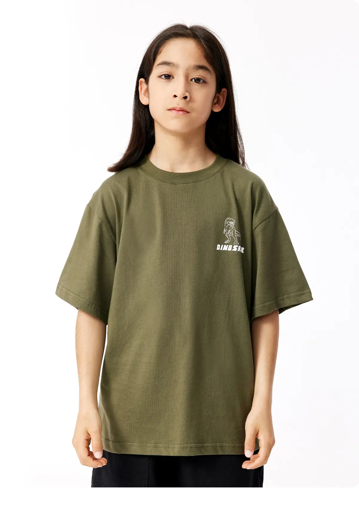 Kids Dinosaur Printed Cotton T-Shirt Olive Green — feature 16