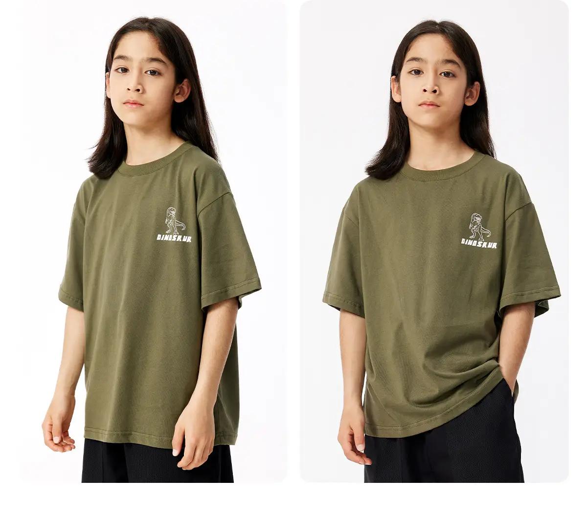 Kids Dinosaur Printed Cotton T-Shirt Olive Green — feature 18