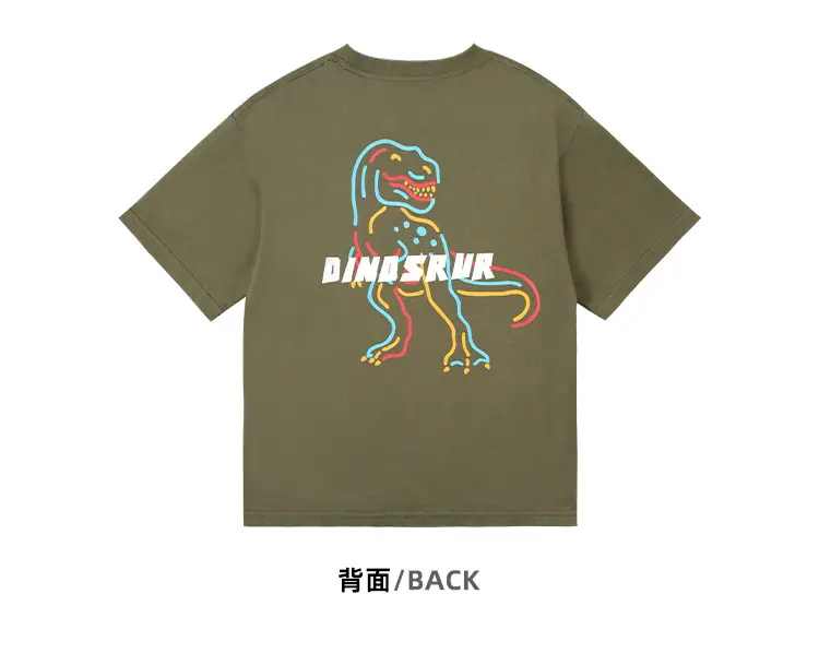 Kids Dinosaur Printed Cotton T-Shirt Olive Green — feature 26