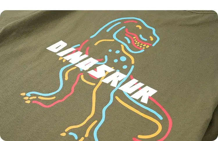 Kids Dinosaur Printed Cotton T-Shirt Olive Green — feature 30