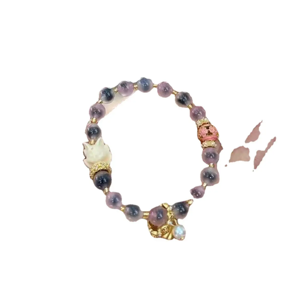 Pink Sugar Heart Nine-Tailed Fox Running Ring Lotus Bracelet