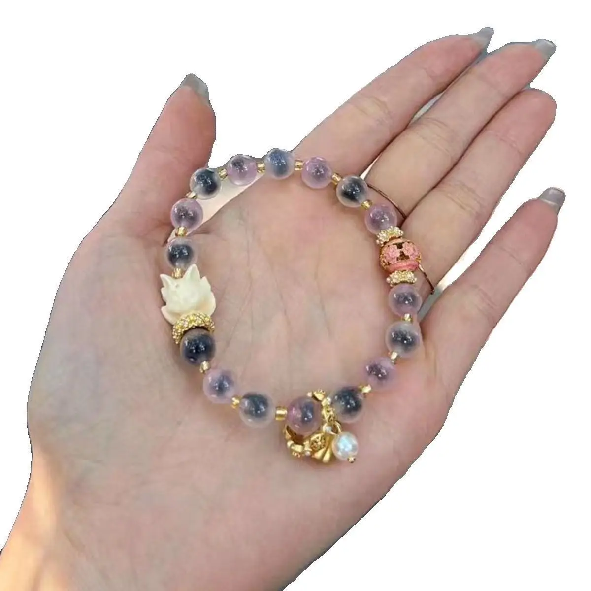 Pink Sugar Heart Nine-Tailed Fox Running Ring Lotus Bracelet — feature 4