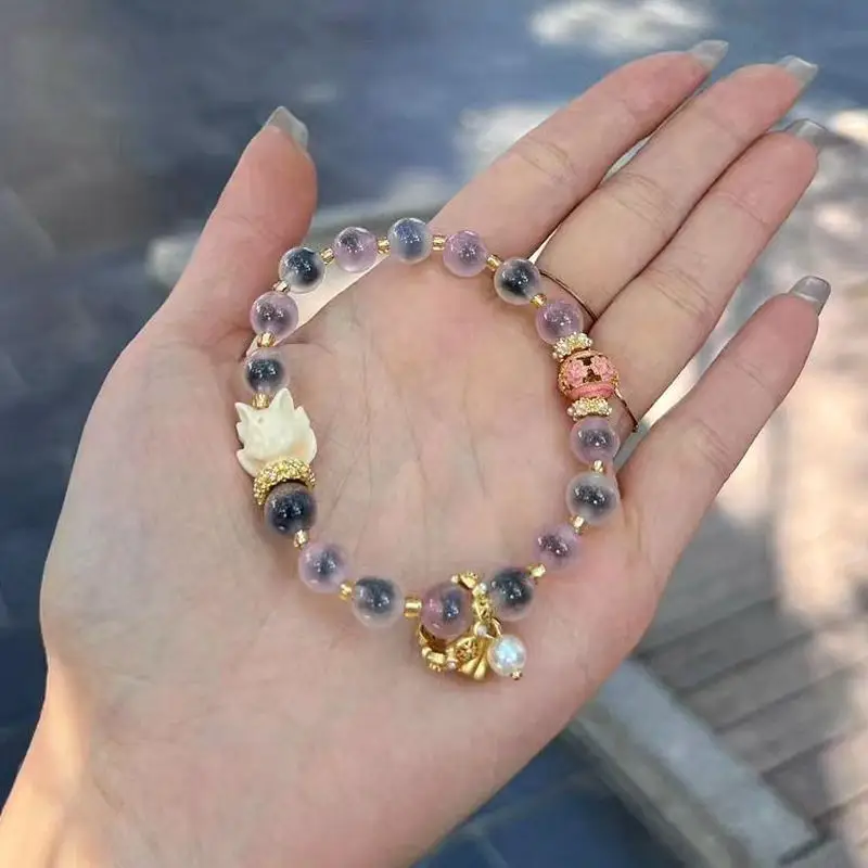 Pink Sugar Heart Nine-Tailed Fox Running Ring Lotus Bracelet — feature 6