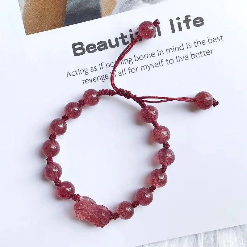 Natural Strawberry Crystal Pixiu Bracelet for Women - Image 4