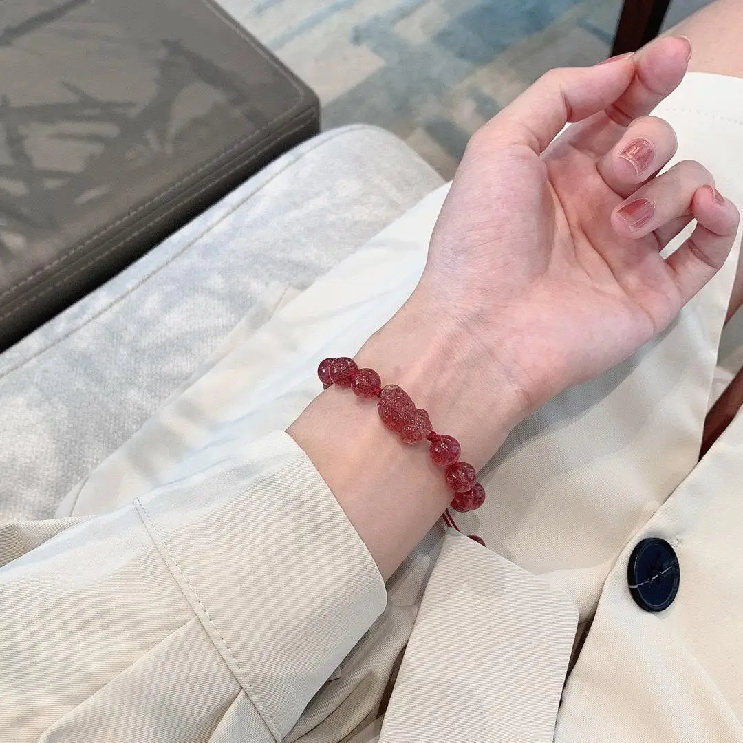 Natural Strawberry Crystal Pixiu Bracelet for Women — feature 2