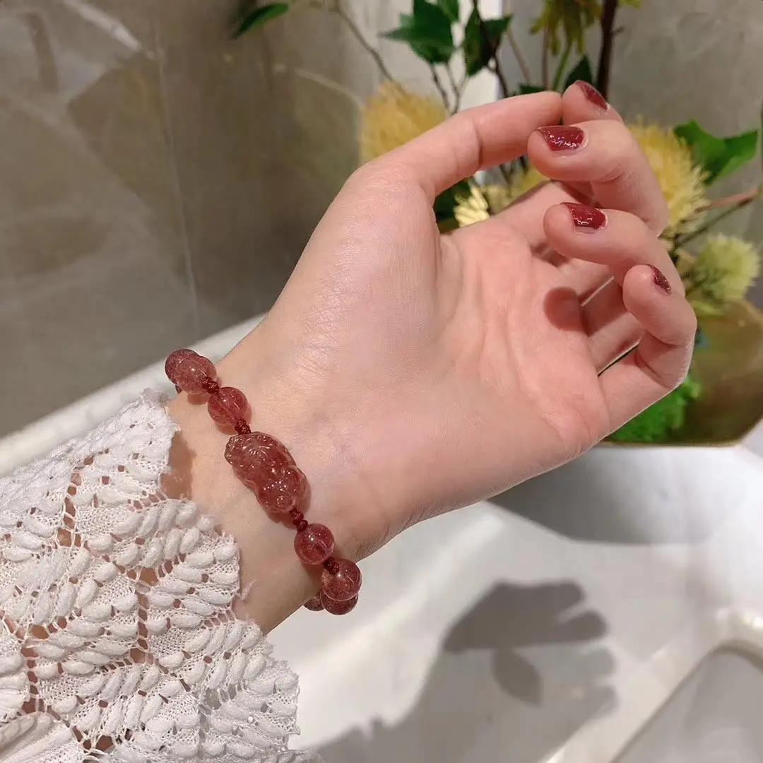 Natural Strawberry Crystal Pixiu Bracelet for Women — feature 7