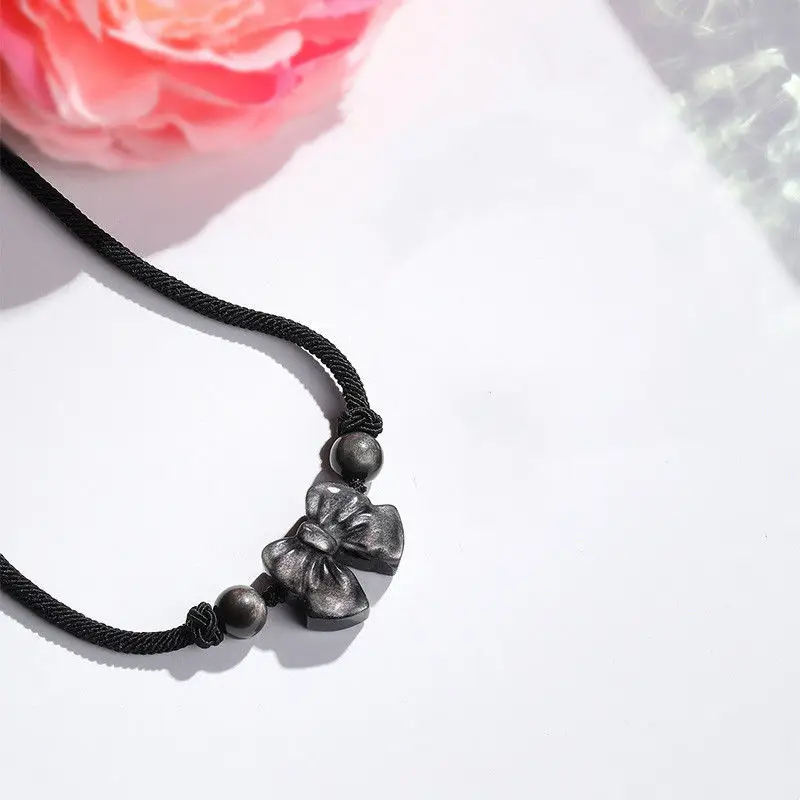 Natural Strawberry Crystal Obsidian Bow Bracelet