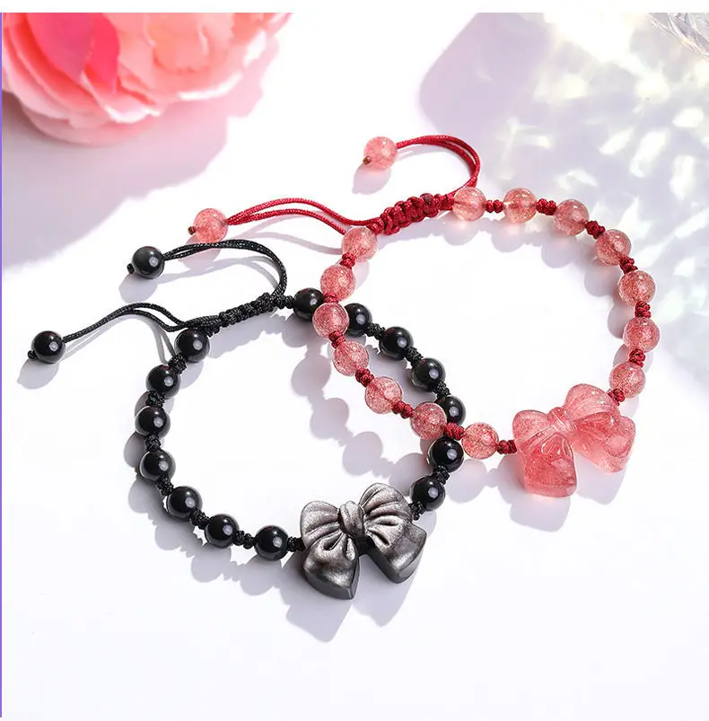 Natural Strawberry Crystal Obsidian Bow Bracelet — feature 11