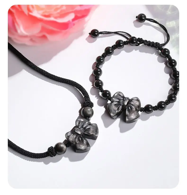 Natural Strawberry Crystal Obsidian Bow Bracelet — feature 14