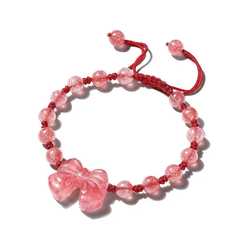Natural Strawberry Crystal Obsidian Bow Bracelet