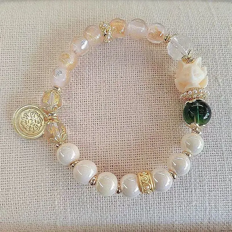 New Gold Foil Bracelet with Fox Porcelain Beads & Dopamine Gift — feature 1