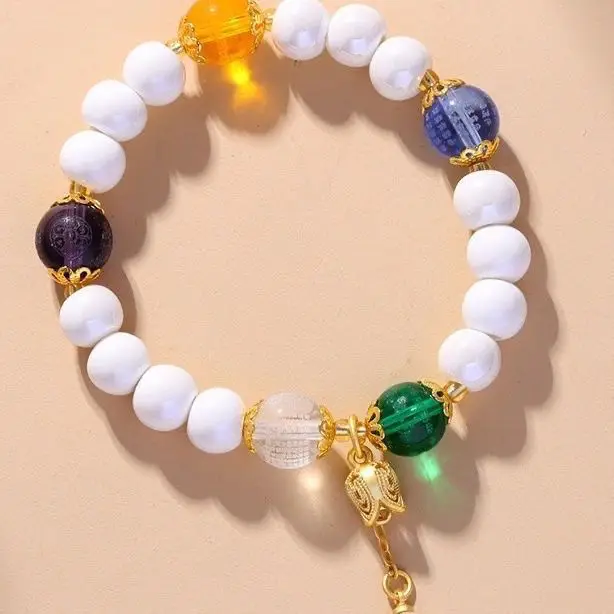 New Gold Foil Bracelet with Fox Porcelain Beads & Dopamine Gift - Image 3