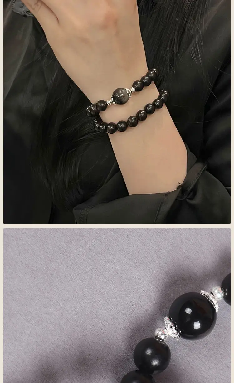 Obsidian Multi-Circle Stacked Rosary Bracelets for Women — feature 8