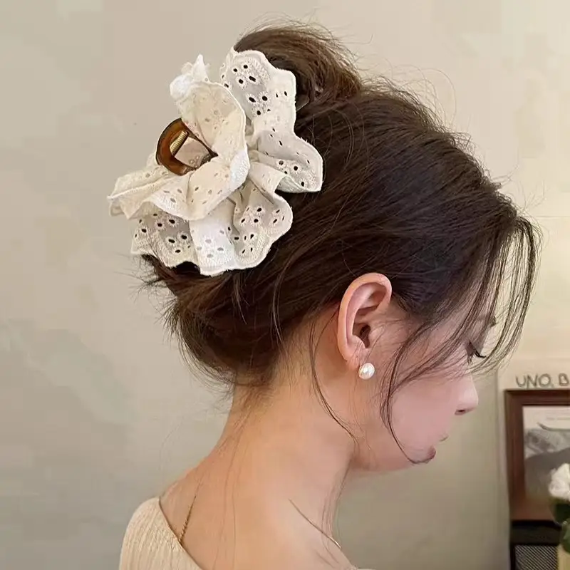 French Lace Hair Clip Large Size Shark Clip Ballet Style