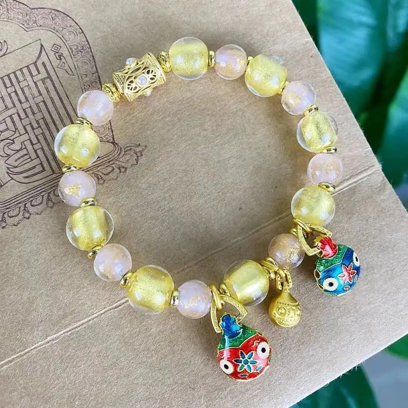 Yellow Pink Gold Foil Family of Three Transfer Beads Bracelet - Image 3