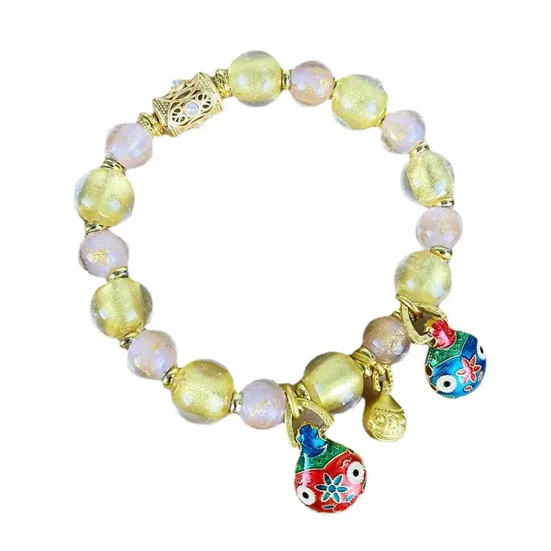 Yellow Pink Gold Foil Family of Three Transfer Beads Bracelet - Image 6