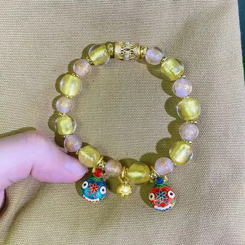 Yellow Pink Gold Foil Family of Three Transfer Beads Bracelet — feature 7