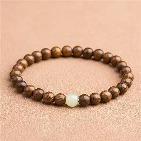 Golden Sandalwood Bracelet for Men with Hetian Yu Buddha Beads