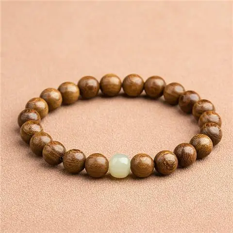 Golden Sandalwood Bracelet for Men with Hetian Yu Buddha Beads