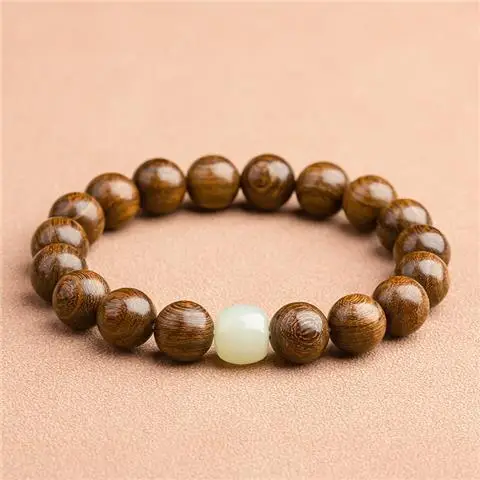 Golden Sandalwood Bracelet for Men with Hetian Yu Buddha Beads