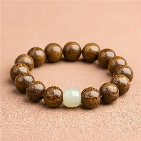 Golden Sandalwood Bracelet for Men with Hetian Yu Buddha Beads