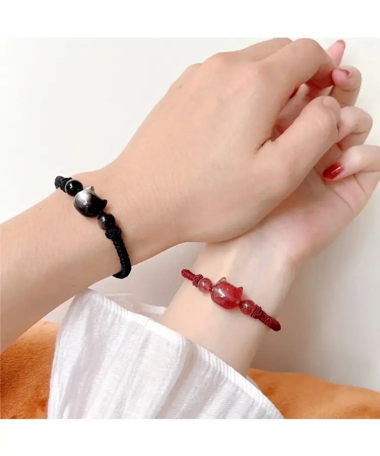 Natural Silver Obsidian Couple Bracelet Red Rope Braided — feature 12