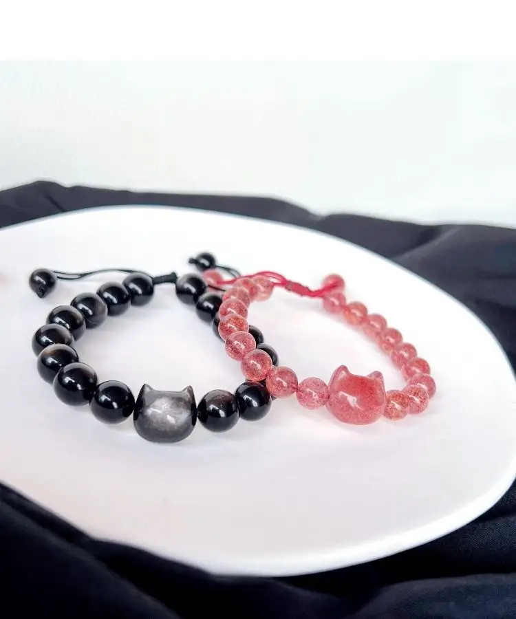 Natural Silver Obsidian Couple Bracelet Red Rope Braided — feature 13