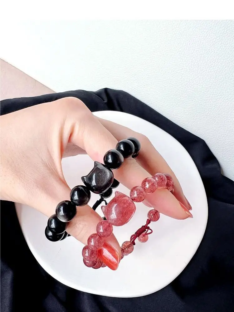 Natural Silver Obsidian Couple Bracelet Red Rope Braided — feature 14