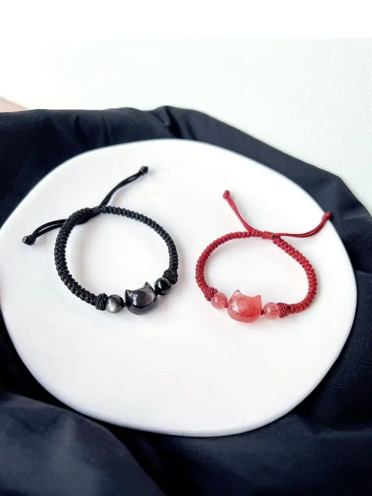 Natural Silver Obsidian Couple Bracelet Red Rope Braided — feature 9