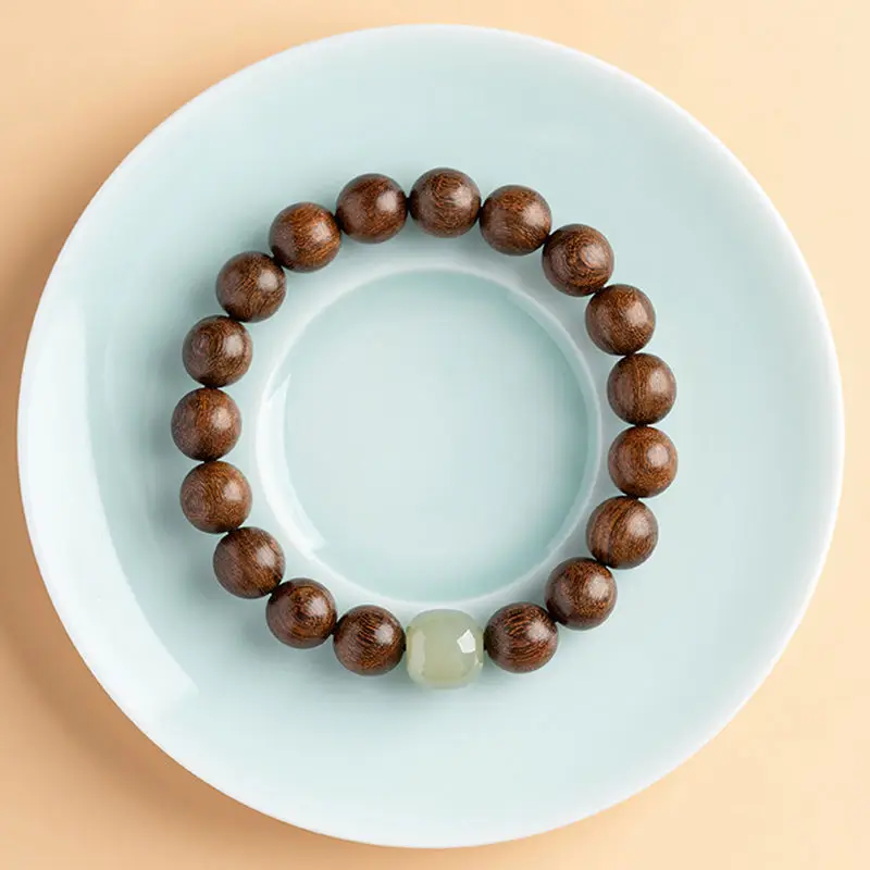 Men's Gold Sandalwood Bracelet with Jade Beads