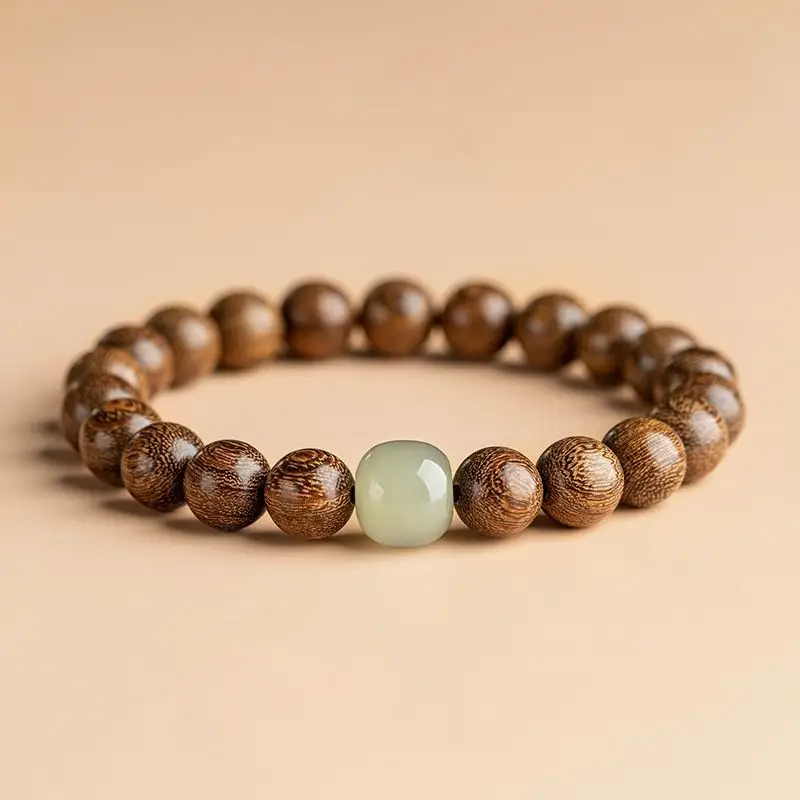 Men's Gold Sandalwood Bracelet with Jade Beads