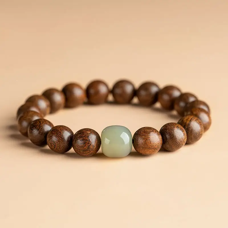 Men's Gold Sandalwood Bracelet with Jade Beads