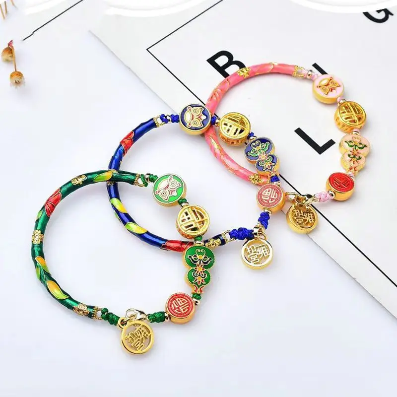 Ash Glazed Enamel Painted Burnt Blue Half Bracelet with Lion Awakening and Blessing Gourd — feature 2