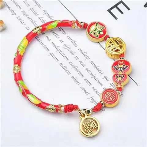 Ash Glazed Enamel Painted Burnt Blue Half Bracelet with Lion Awakening and Blessing Gourd — feature 5