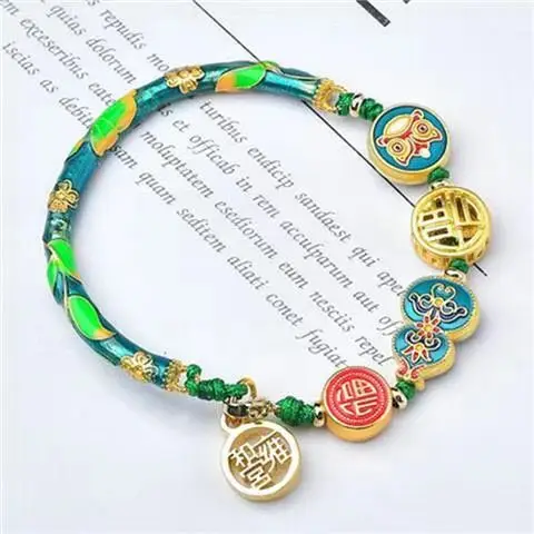 Ash Glazed Enamel Painted Burnt Blue Half Bracelet with Lion Awakening and Blessing Gourd — feature 6