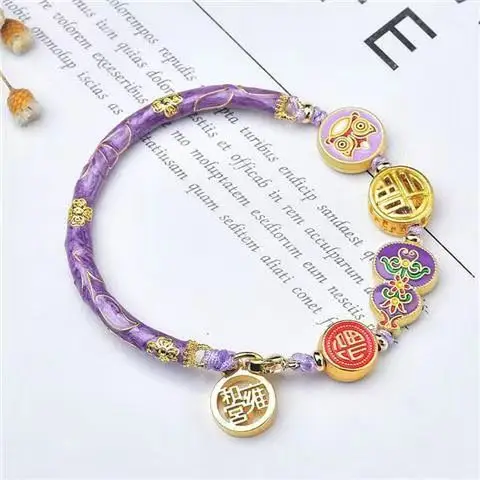 Ash Glazed Enamel Painted Burnt Blue Half Bracelet with Lion Awakening and Blessing Gourd — feature 8