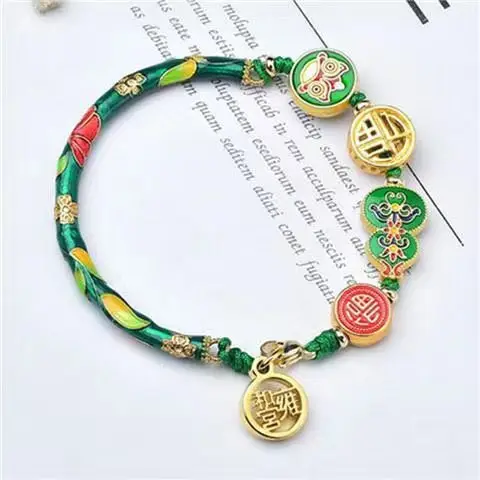 Ash Glazed Enamel Painted Burnt Blue Half Bracelet with Lion Awakening and Blessing Gourd — feature 9