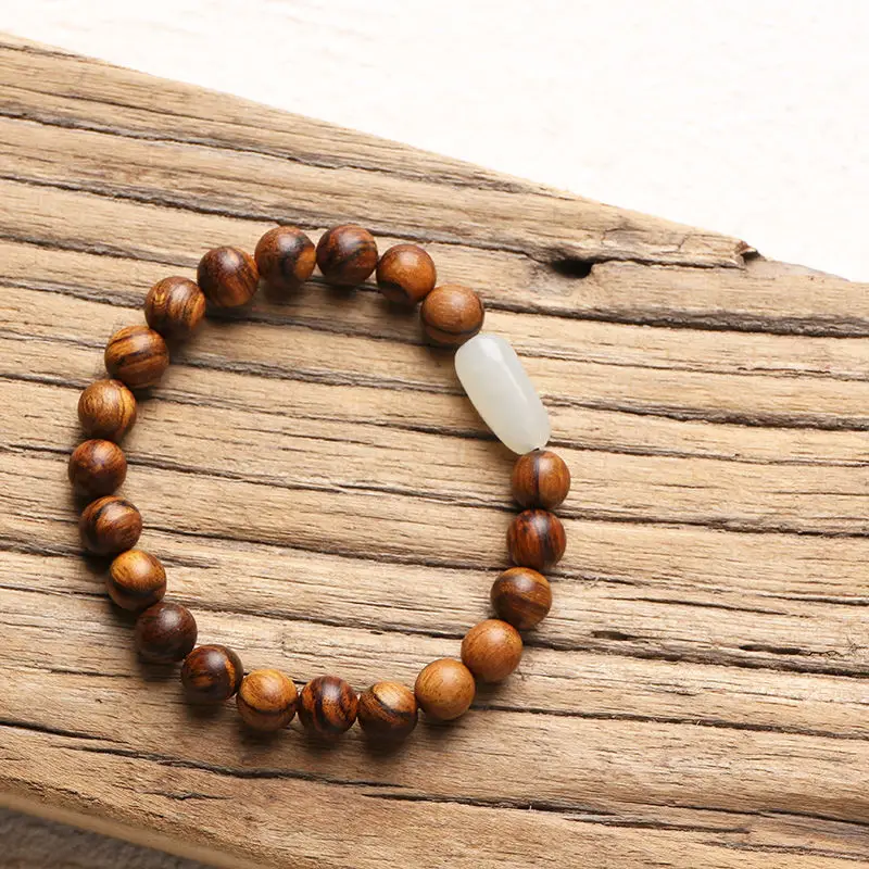 Handmade Flower Qinan Buddha Bead Bracelet Couple Style Agarwood