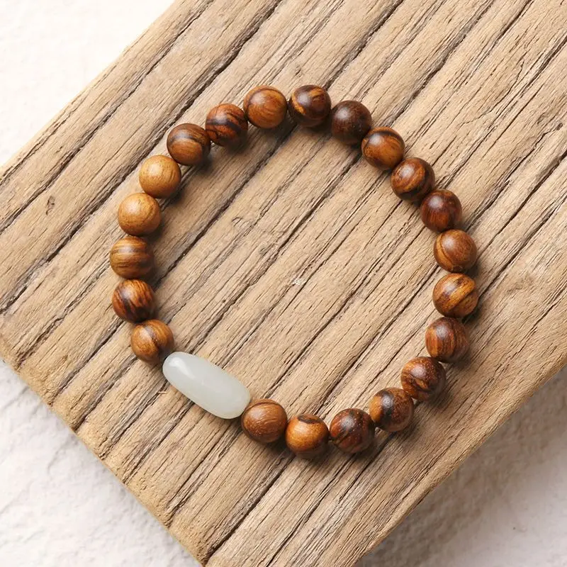 Handmade Flower Qinan Buddha Bead Bracelet Couple Style Agarwood