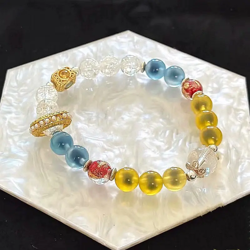 Ash Glazed Half Sugar Heart Yellow Blue Crystal Women's Bracelet - Image 3