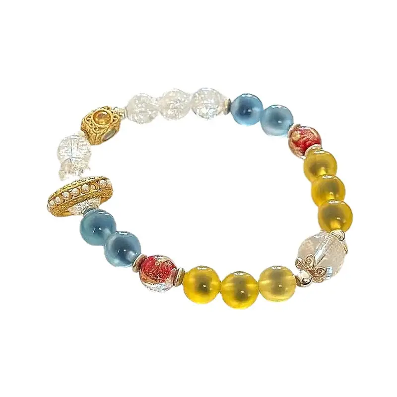 Ash Glazed Half Sugar Heart Yellow Blue Crystal Women's Bracelet - Image 6