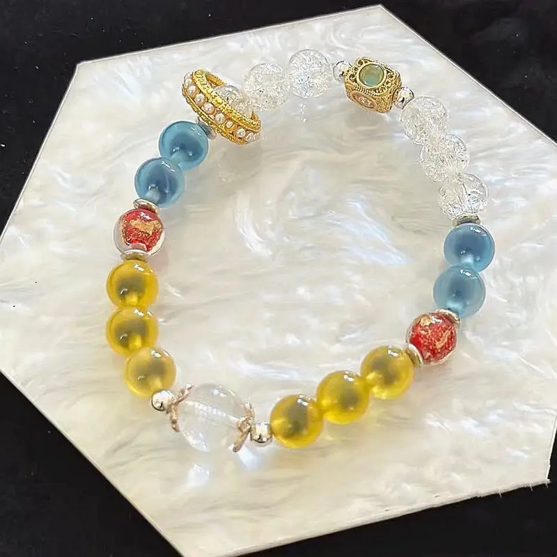 Ash Glazed Half Sugar Heart Yellow Blue Crystal Women's Bracelet — feature 1
