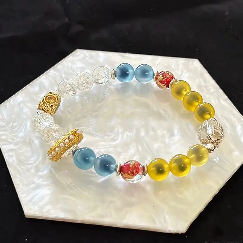 Ash Glazed Half Sugar Heart Yellow Blue Crystal Women's Bracelet — feature 4