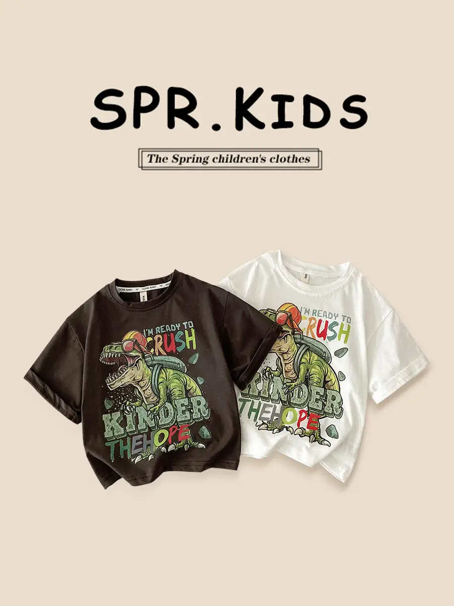 Spr. Kids Cartoon Dinosaur T-Shirt White 2026 - Image 3