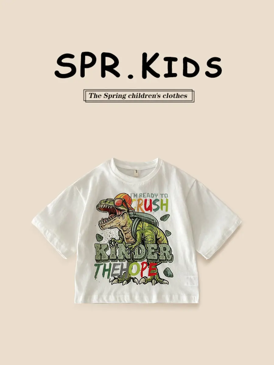 Spr. Kids Cartoon Dinosaur T-Shirt White 2026 - Image 6